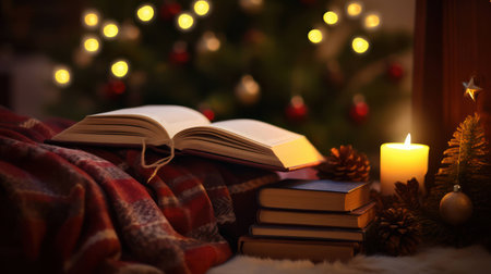 Book winter background new tree background year wooden holiday decor christmasの素材