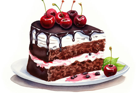 Food dessert background slice delicious cake chocolate plate cream sweet fresh fruit cherry pastryの素材