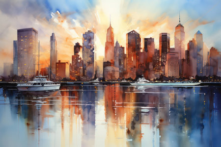 Manhattan downtown architecture skyscraper city skyline urban sunset cityscape buildingの素材