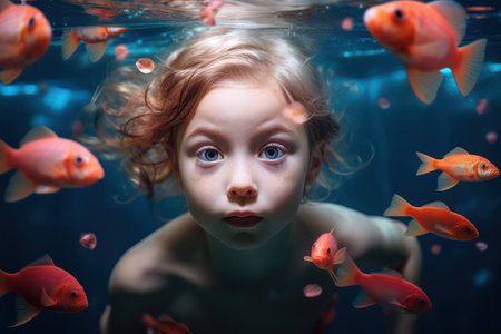 Children face beauty background sea childhood women girl underwater water person young female nature girlの素材