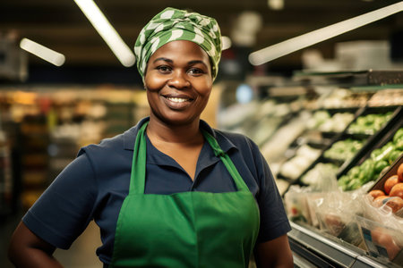 Supermarket apron person occupation retail smile happy employee female portrait women shopping women storeの素材