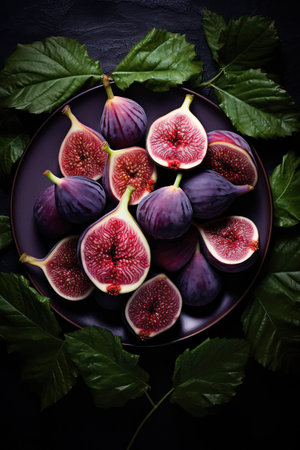 Healthy juicy background half raw fig purple food ingredient fresh ripe organic sweet fruitの素材