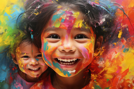 Little person young paint colorful childhood fun background happy children portrait smile cute girlsの素材