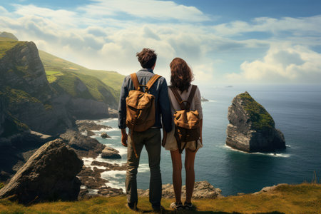 Traveling Together: A Couples Adventure to the Top of the Cliffの素材