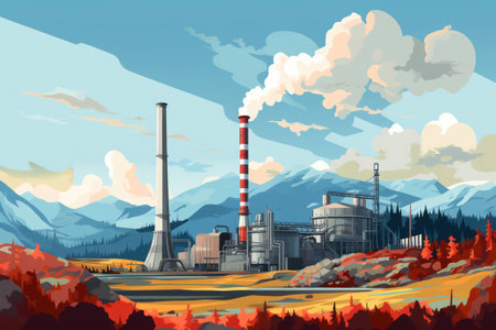 Building factory energy pollution illustration smoke power ecology background environment pipe industrial environmental plantの素材