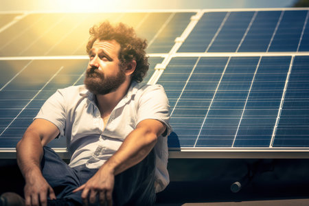 Green power solar energy electricity person photovoltaic environment panel male roof installing men menの素材