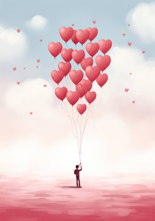 Romantic heart flying day background romance holiday celebrate love balloon background red valentineの素材