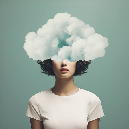 Background woman female idea imagination clouds person head portrait woman caucasian concept faceの素材