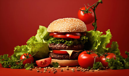 Background sandwich hamburger food tomato meal beefの素材