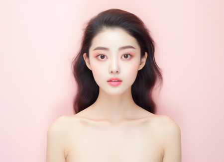 Beauty in Diversity: Young Asian Woman with Attractive Face and Pretty Hair, Natural Beauty on White Backgroundの素材