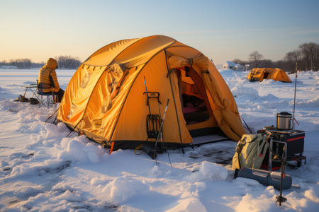 Frosty Winter Camp: Adventurous Tenting in a Snowy Wonderlandの素材