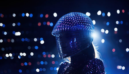 Black man blue background pattern person design technology abstract portrait light night background dark brightの素材