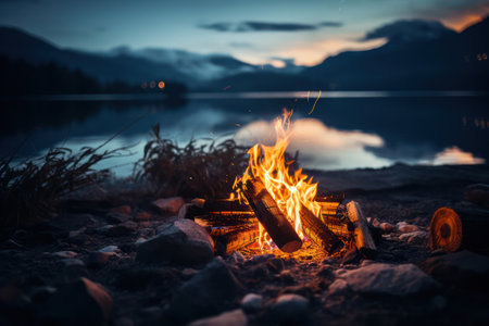 Glowing Flames: A Romantic Evening by the Beach Bonfireの素材
