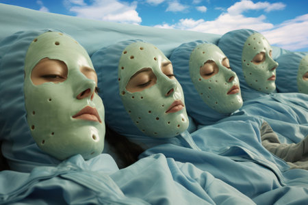 Mysterious Woman Wearing Black Mask in Fantasy Portrait Art with Horror Carnival Backgroundの素材