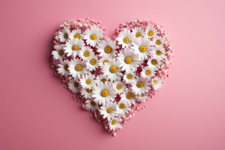 Blooming Love: A Floral Delight with Daisy Blossoms and Chamomile in a Bright and Romantic Heart-Shaped Compositionの素材