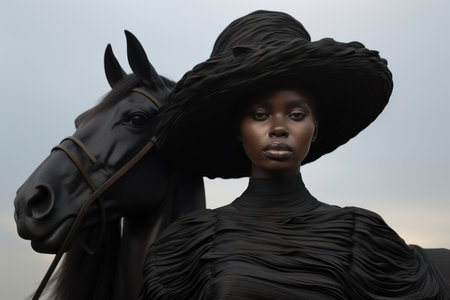 Charming Lady in White Dress: An Attractive Female Equestrian Riding a Majestic Stallion in a Romantic Green Meadowの素材