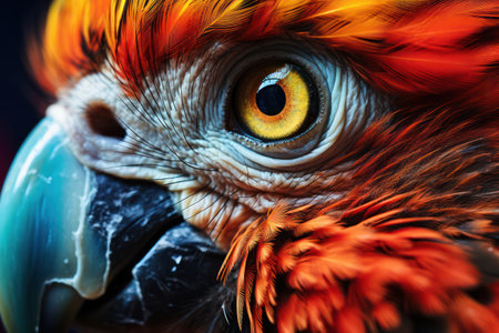 Feathered Majesty: A Close-Up Portrait of a Wise and Majestic Owl, Symbol of Beauty and Wisdom, Perched in the Wild, Staring Sharply with Bright Yellow Eyes, Against a Background of Nighttime Wilderness and Treeの素材