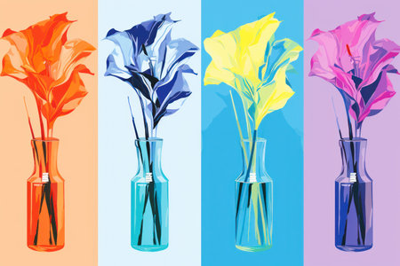 Blooming Beauty: A Colorful Bouquet of Springtime Tulips in a Decorative Vaseの素材