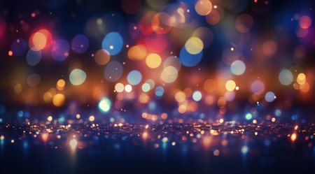 Glowing Christmas Magic: Abstract Bokeh Lights on a Bright Blue Backgroundの素材