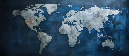 Vintage Atlas: A Grunge Chalk Drawing on Aged Paper, Mapping the Global Connections of Earths Continents in Retro Styleの素材