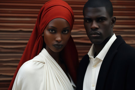 Affectionate Couple Embracing, Serene and Satisfied, Enjoying a Relaxing Moment Outdoors in Abidjan City Park.の素材