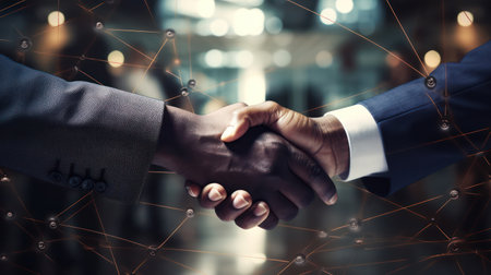 Successful Business Handshake: Trusting Businessmen Sealing a Prosperous Partnership in Modern Officeの素材