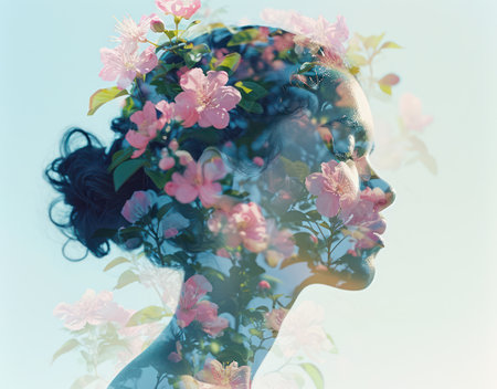 Elegant Floral Woman Portrait: A Creative Expression of Beauty and Nature.の素材