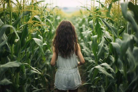 Sun-kissed Serenity: A Young Girl Dancing through a Golden Wheat Field, Embracing the Beauty of a Carefree Summer Dayの素材