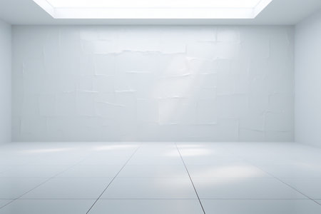 Abstract Concrete Interior: A Light-Filled Empty Hall with Geometric Shadows and Grunge Patterns on White Wallsの素材