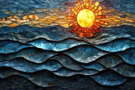 Mosaic Pattern: Colorful Glass Art in Abstract Design with Beautiful Tile Wall Ornament.の素材