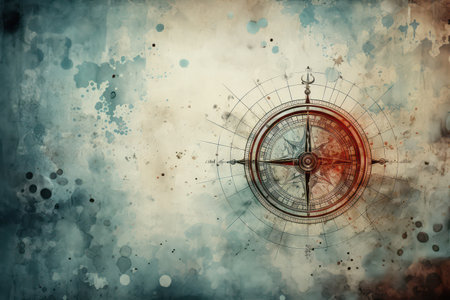 Adventurous Exploration: A Grunge Treasure Map on Aged Parchment with Compass and Pirates Stain Splattersの素材