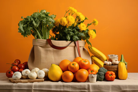 Organic Vegetable Shopping: Fresh, Healthy Vegan Diet on White Backgroundの素材