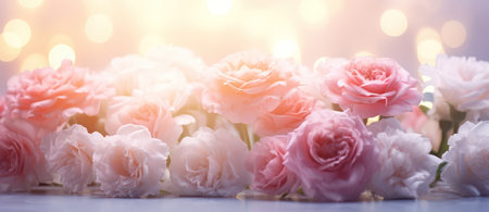 Soft Pink Floral Beauty: A Closeup of Blossoming Roses in a Pastel Bouquet on a White Backgroundの素材