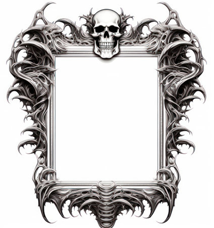 Elegant Vintage Frame with Ornamental Baroque Design and Victorian Floral Illustration on Retro Backgroundの素材