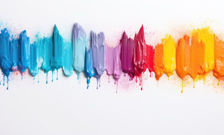 Colorful Splash: Artistic Rainbow of Abstract Paint, Textured Design, and Vibrant Hues on White Backgroundの素材