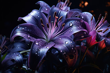 Colorful Blooming Lily: A Stunning Floral Beauty in Vibrant Pink, Red, and White, Surrounded by Fresh Green Leaves on a Bright Summer Day, Adding Elegance and Vibrancy to the Nature Backgroundの素材