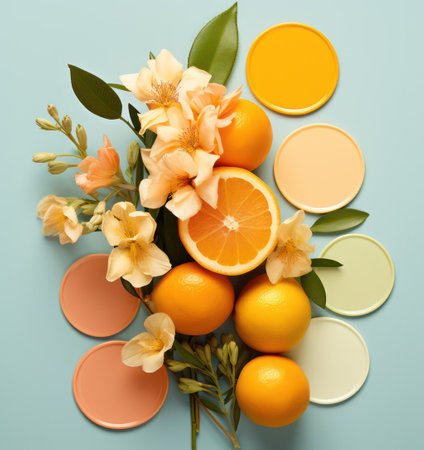 Juicy Citrus Slice on Fresh Green Leaf - A Vibrant Tropical Delightの素材