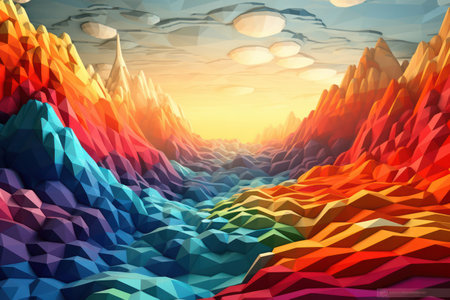 Dynamic Blue Wave: Abstract Illustration Design Template with Landscape Perspectiveの素材