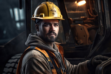 Professional Industrial Engineer with Safety Helmet Smiling in Factoryの素材