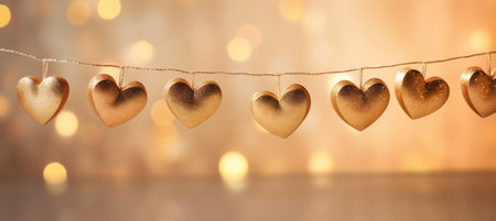 Romantic Valentines Day Love: Glowing Heart-shaped Decoration on Wooden Backgroundの素材