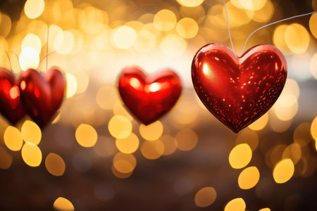 Shimmering Love: A Glittering Red Bokeh Valentines Celebration with Romantic Abstract Decor on Blurred Background.の素材
