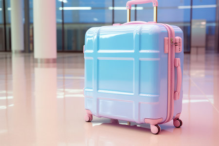 Business Travelers Journey: A Red Suitcase Waiting at Barcelona Airportの素材