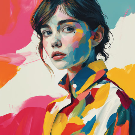 Abstract Portrait: A Colorful Fusion of Beauty and Artistic Expression on White Backgroundの素材