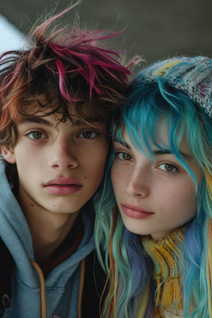 Young Women in Love: A Fashionable Couples Romantic Portrait Outdoorsの素材