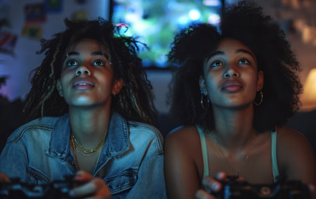 Joyful Togetherness: Happy Friends Relaxing and Gaming on Sofa at Homeの素材