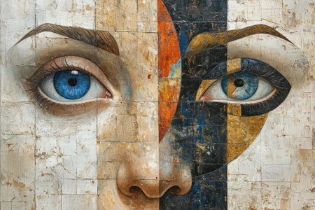 Abstract Beauty: Womans Eye in Artistic Design - White Textured Portrait with a Green Mysteryの素材