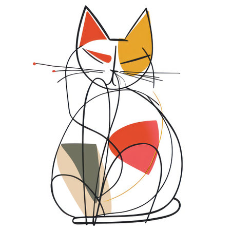 Whimsical Cat: A Playful and Cute Hand-Drawn Illustration of a Funny Cartoon Kitten in a Beautiful Artistic Style on a Decorative Retro Gradient Backgroundの素材