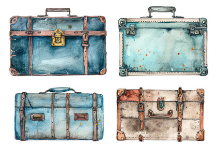 Aged Leather Suitcase with Vintage Charm and Nostalgic Vibes on a Grunge, Weathered Background with Scratched Texture.の素材