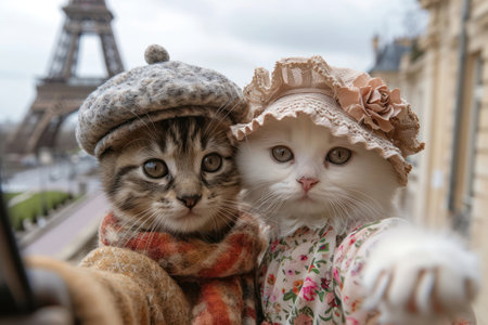 Adorable Domestic Kittens Posing Together Outdoors, Capturing the Pure Beauty of Furry Family Lifeの素材