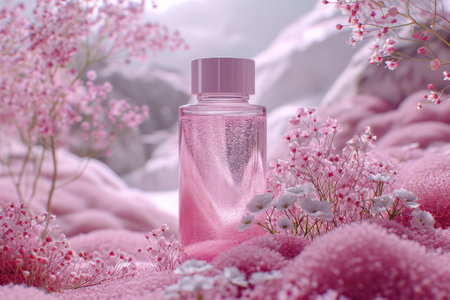 Floral Elegance: A Fresh and Feminine Perfume in a Pink Bottle, Capturing the Essence of Spring Blossomsの素材